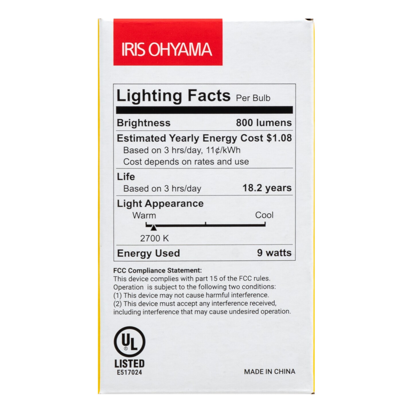 IRIS USA Non-Dimmable A19 LED Light Bulb, Soft White