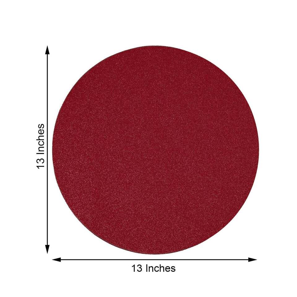 6 BURGUNDY 13&#x22; Round Glittered Faux Leather PLACEMATS
