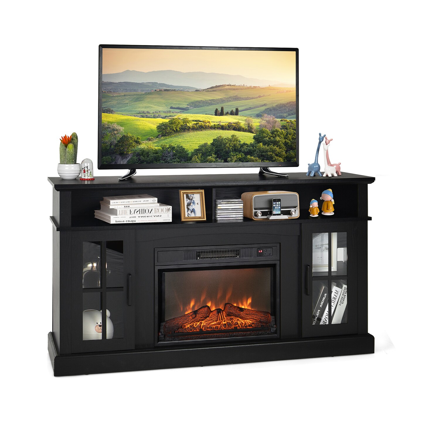 Tv Stand For Tvs Up To 65 Inch With Fireplace, Side Cabinets And Remote Control