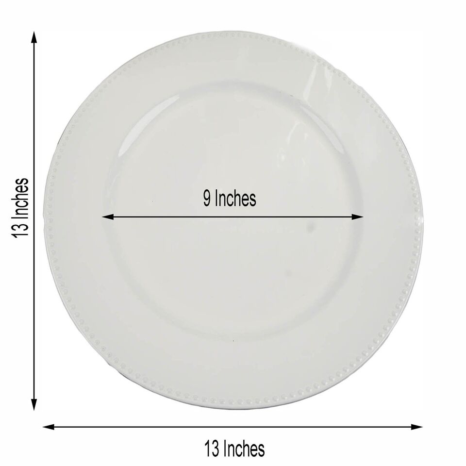 6 pcs 13&#x22; White BEADED Round CHARGER PLATES