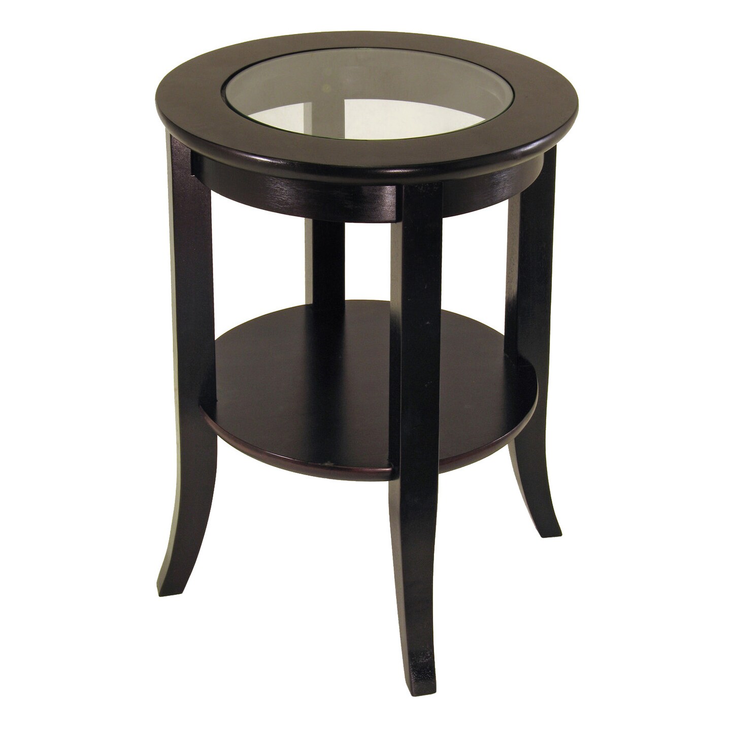 Contemporary Home Living 22.5&#x22; Dark Espresso Elegant Genoa Round Shaped Glass Top End Table