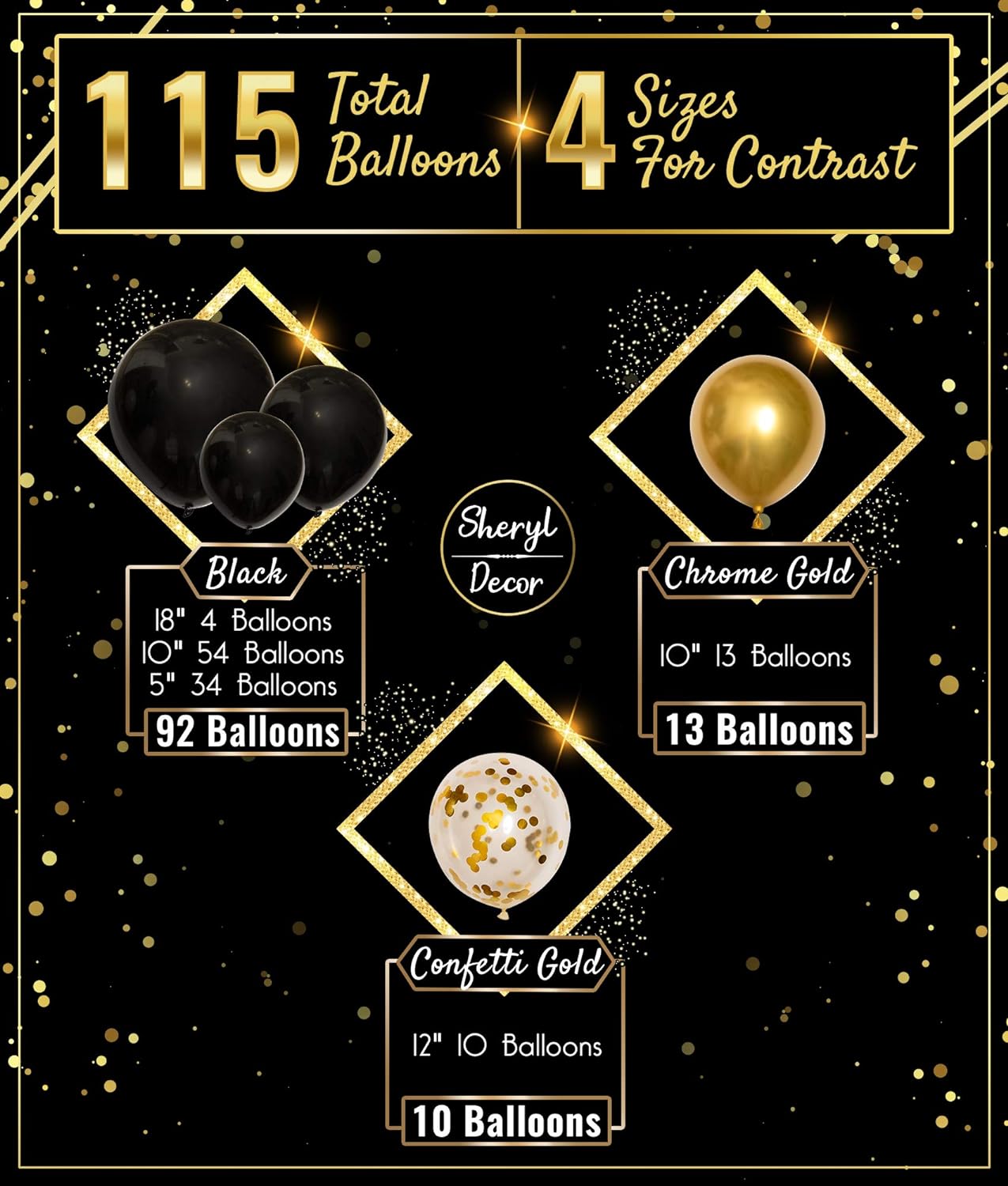 ALL-IN-1 Black and Gold Balloon Garland Kit & Arch – Black Gold Balloons Party Decorations – Balloon Arch for Gold and Black Birthday, Graduation, New Years, NYE, Retirement, Wedding, Anniversary