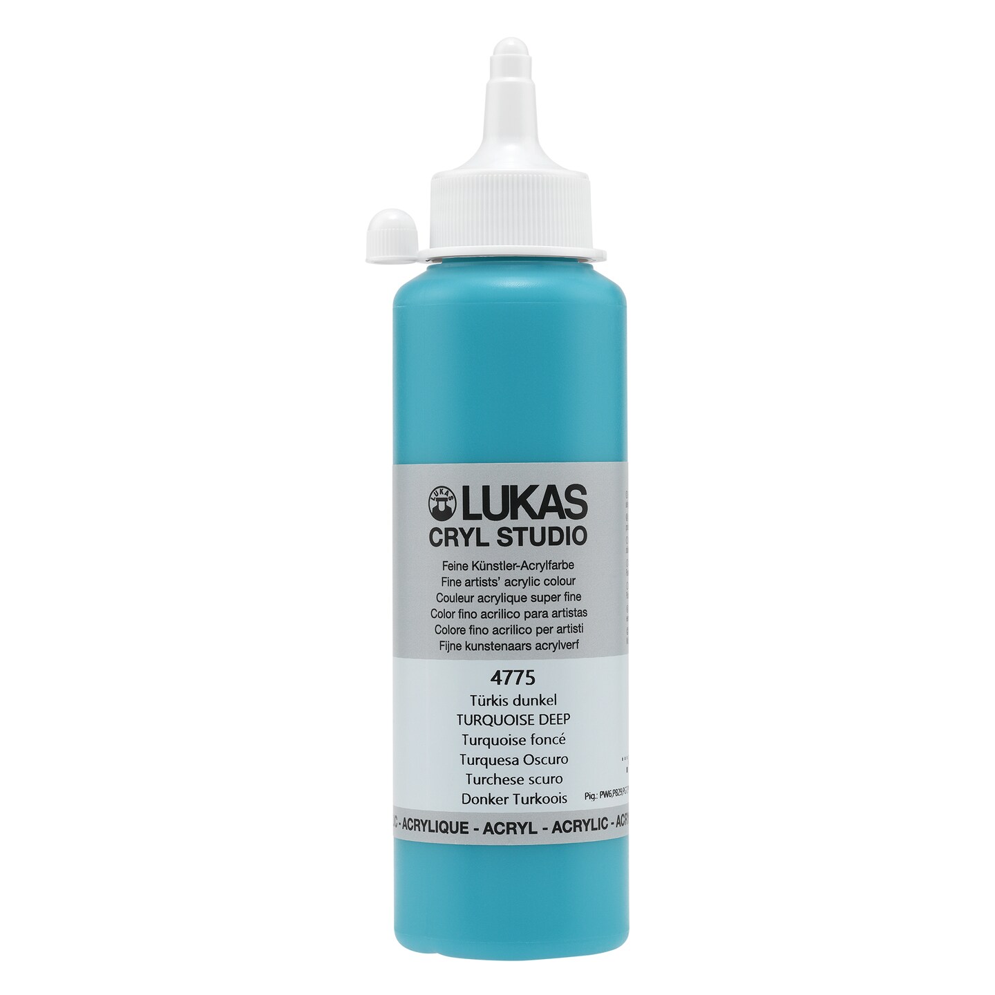 Lukas CRYL Studio Artist Acrylic Paint, Turquoise Deep, 250 ml Bottle - High Pigment Acrylic Paints for Canvas Painting, Large Scale Works - Medium-Viscosity, Water-Mixable, Fast Drying