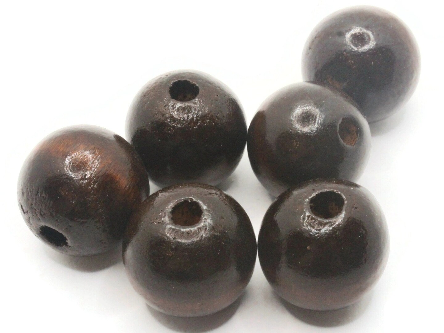 6 24mm Round Brown Wood Large Hole Macrame Beads