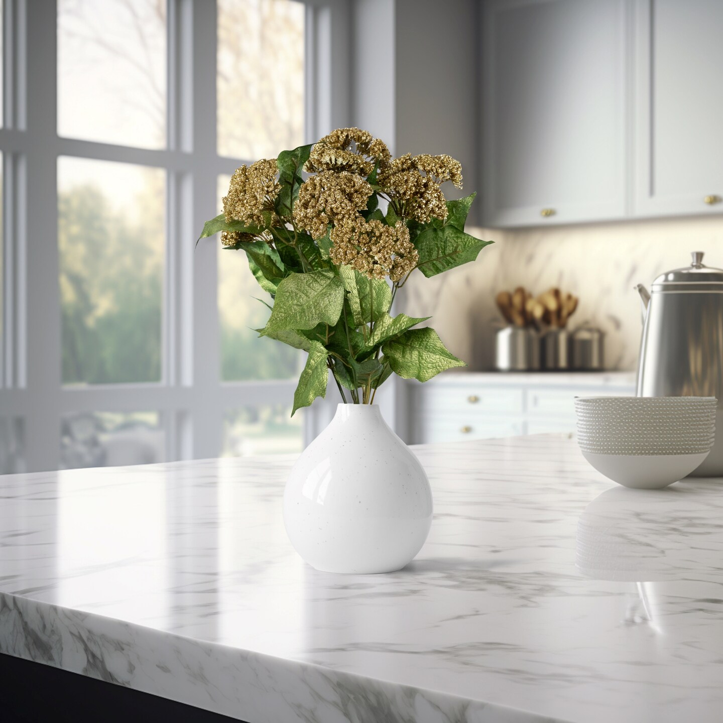 Allstate Glittered Snowball Artificial Christmas Spray - 18" - Champagne Gold