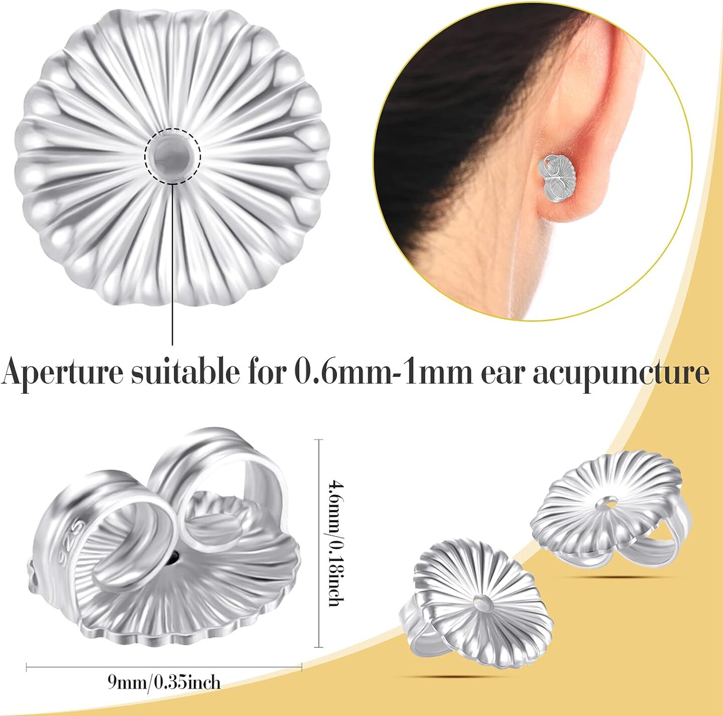 8 Pieces Earring Backs for Droopy Ears Large Earring Backs for Studs Replacement Secure Earring Lifters for Heavy Earring (Silver,9 mm)