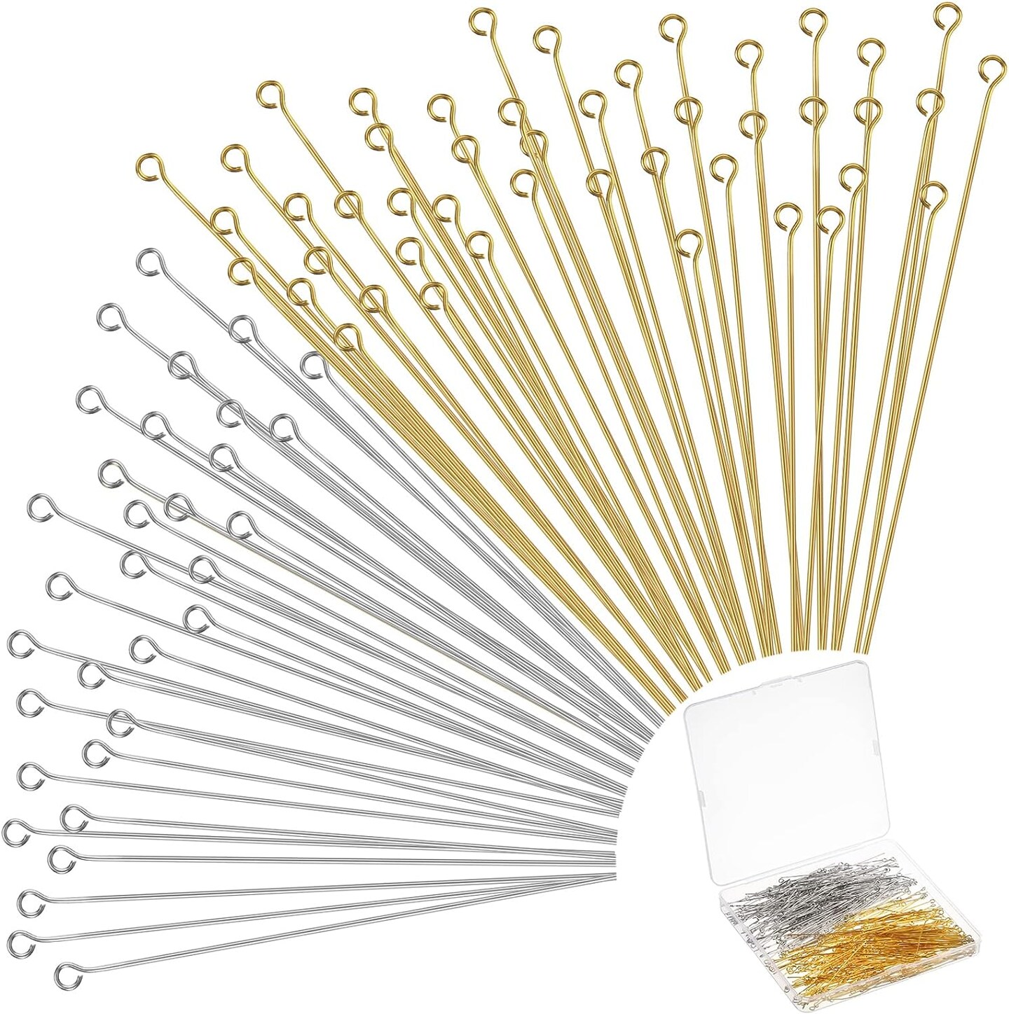 500 Pieces Eye Pins 50 mm Jewelry Making Pin Heads Eye Jewelry Head Pins for Jewelry Making DIY Ball Head Pins for Craft Earring Bracelet Jewelry Making Accessories Supplies (Gold, Silver)