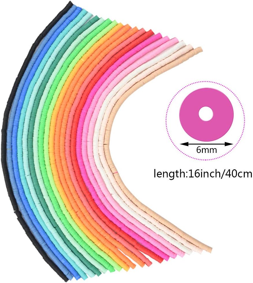 8000Pcs Clay Beads Clay Bracelet Beads 6mm Flat Round Clay Beads Clay Spacer Beads Flat Colorful Clay Beads About 20strands Clay Beads for Jewelry Making Bracelets Necklace Crafts (20 Color, 6mm)