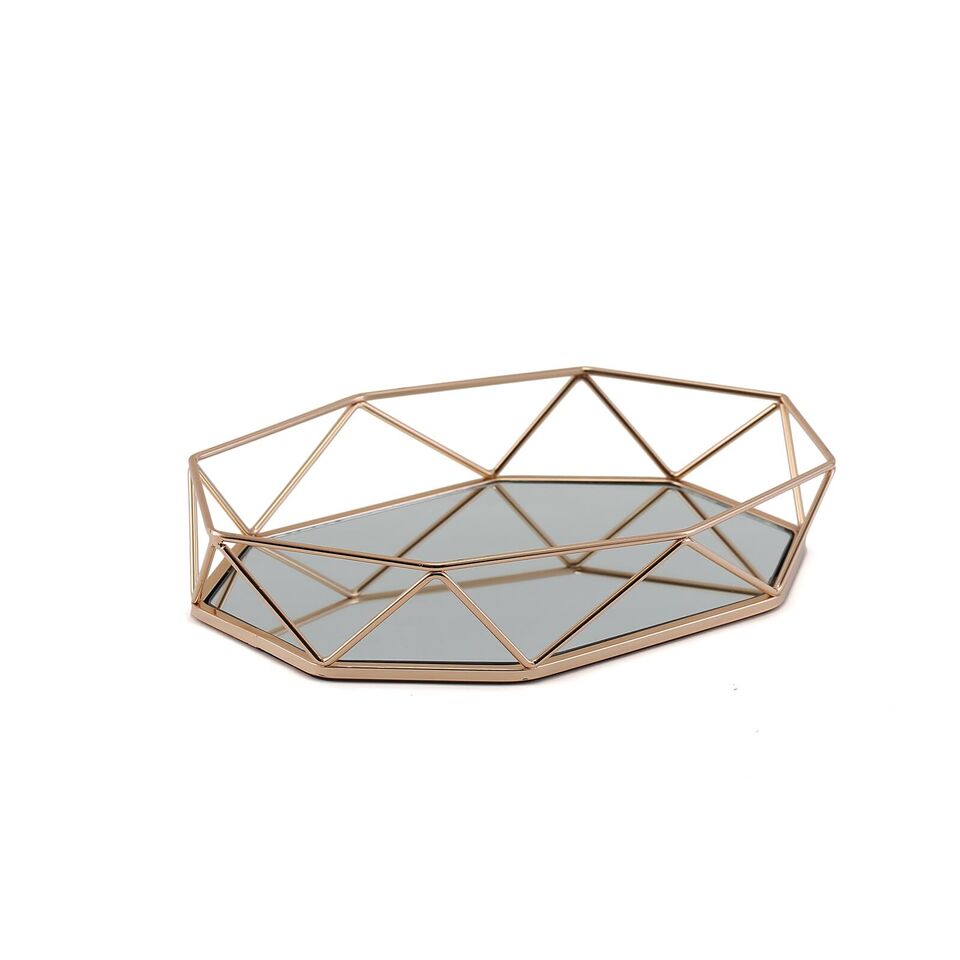 14x9-Inch Gold Mirrored Metal Geometric Decorative Serving Tray