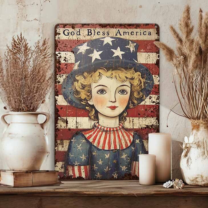 Primitive 4th of July Decor Metal Patriotic Sign - Rustic