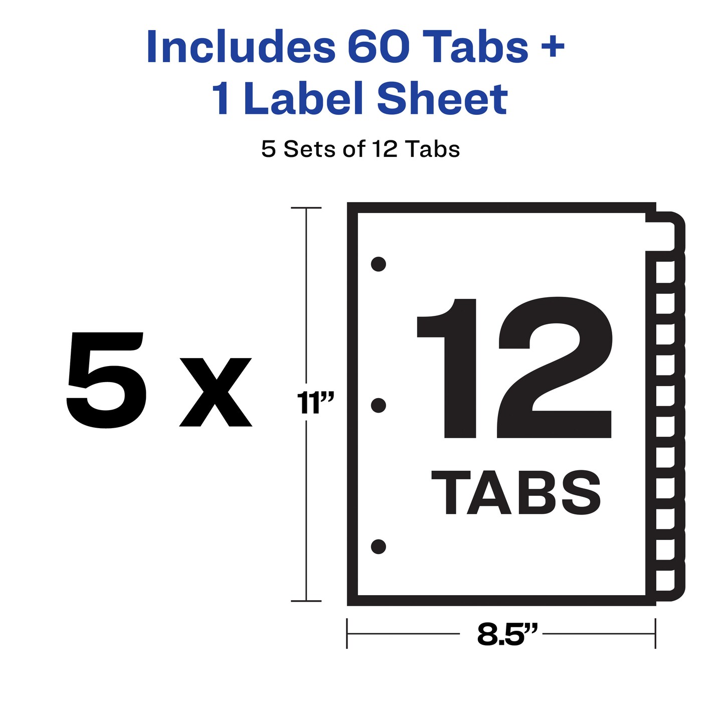 Avery 12 Tab Dividers for 3 Ring Binder, Easy Print &#x26; Apply Clear Label Strip, Index Maker Customizable White Tabs, 5 Sets (11429)