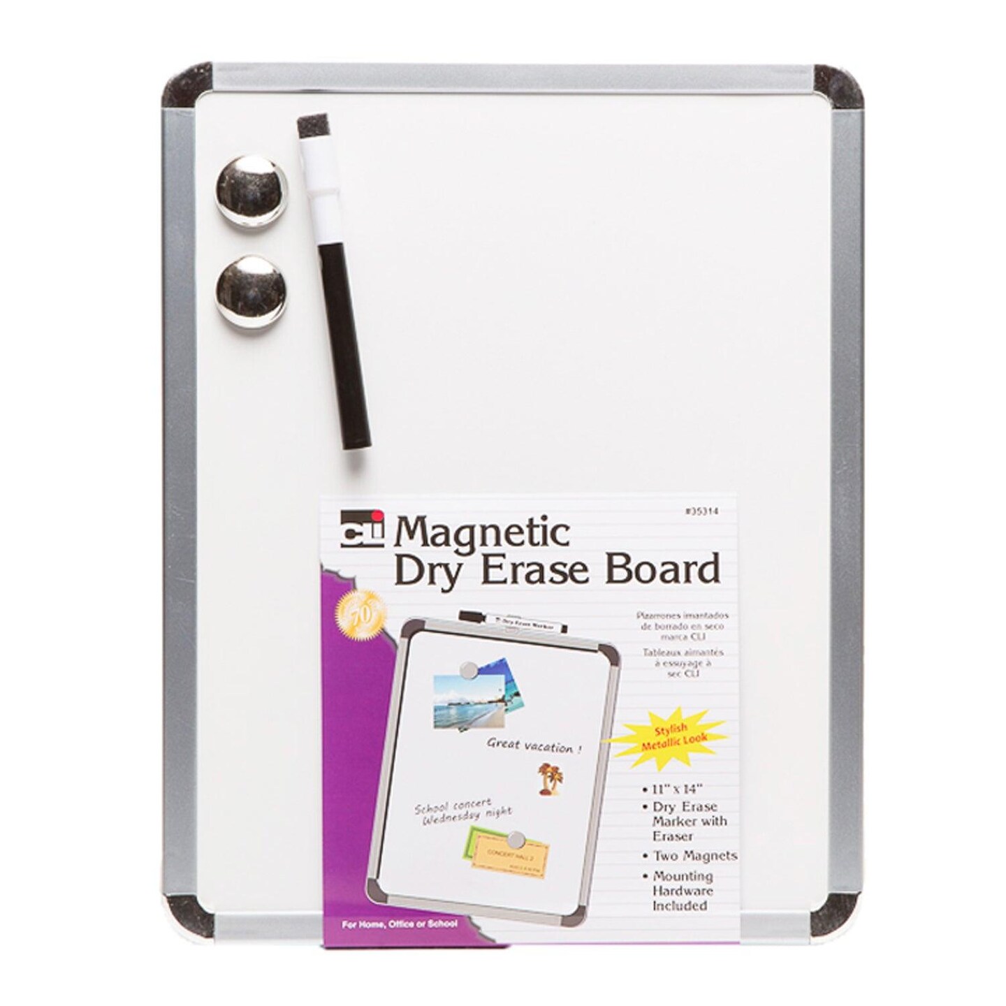 Framed Magnetic Dry Erase Board with Marker &#x26; Magnets, Silver Frame, 11&#x22; x 14&#x22;, Pack of 3