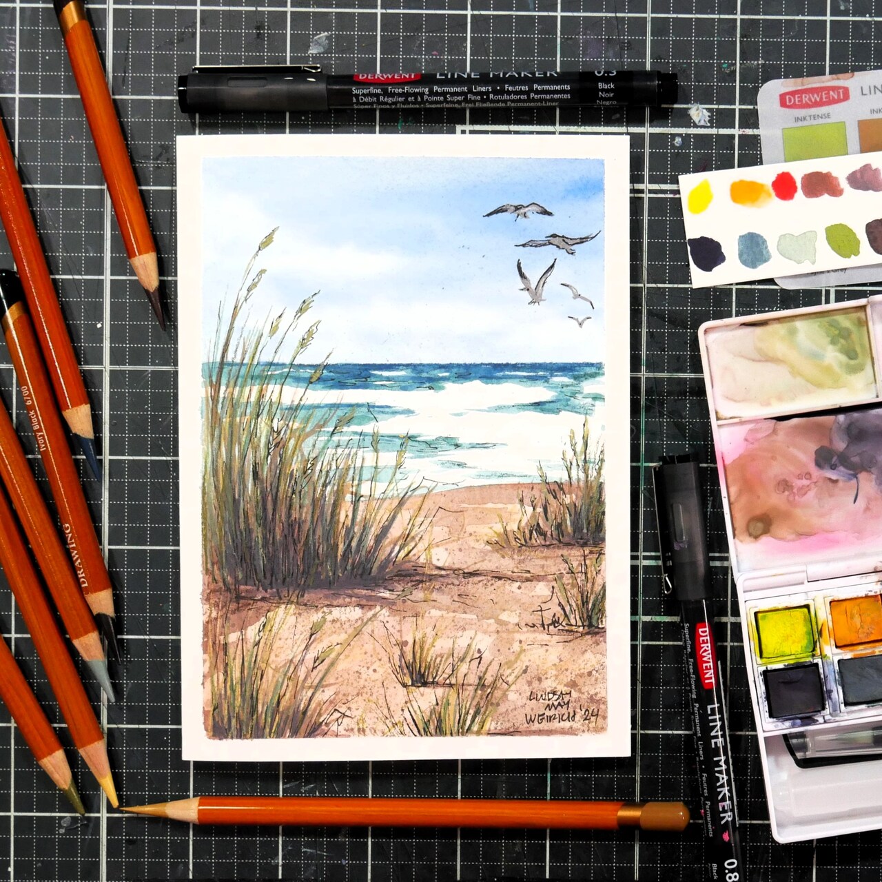 Relaxing Seascape with Derwent Line & Wash Set