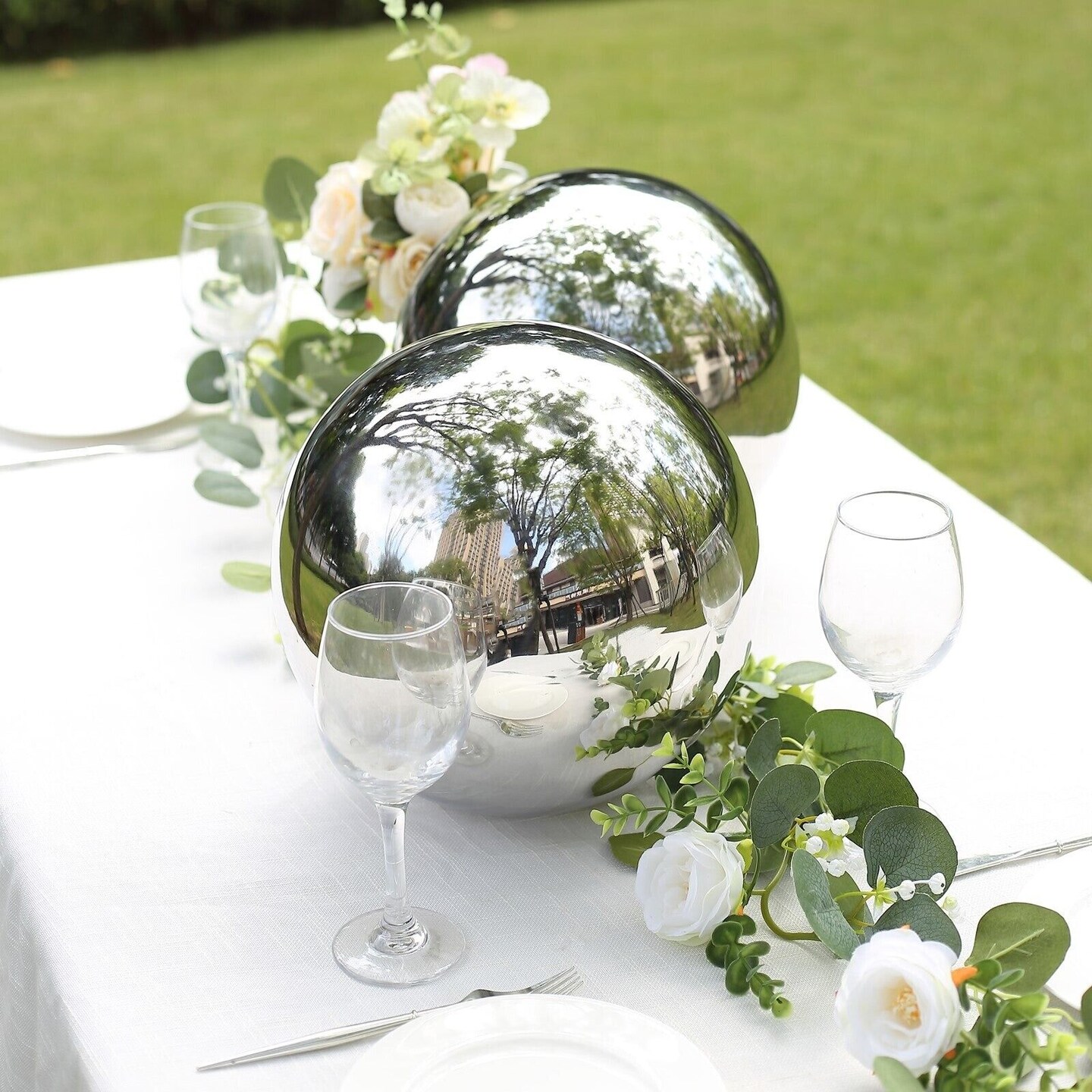 2 SILVER 12&#x22; Stainless Steel Gazing Globe Reflective MIRROR BALLS