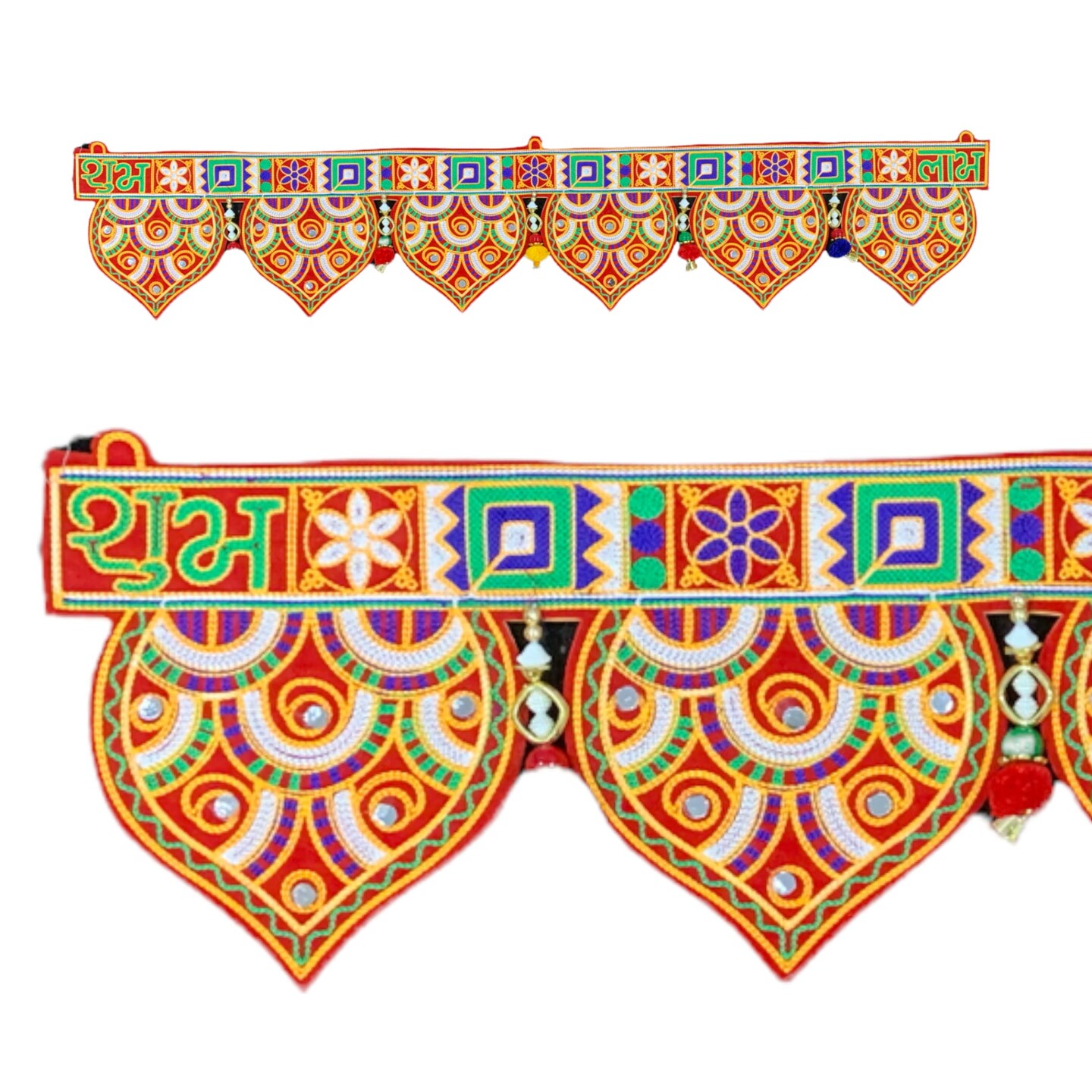 Indian Fabric Door Toran 35.5 Inch Bhandarwal Hanging Valance Embroidered Traditional Wall Decorative for Window Home Temple Decor Wedding Diwali Navratri Puja Housewarming Decorations