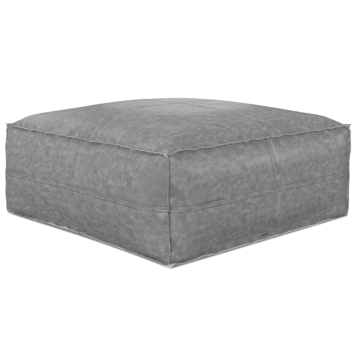 Simpli Home Brody Square Pouf, Footstool, Upholstered Faux Leather, Transitional