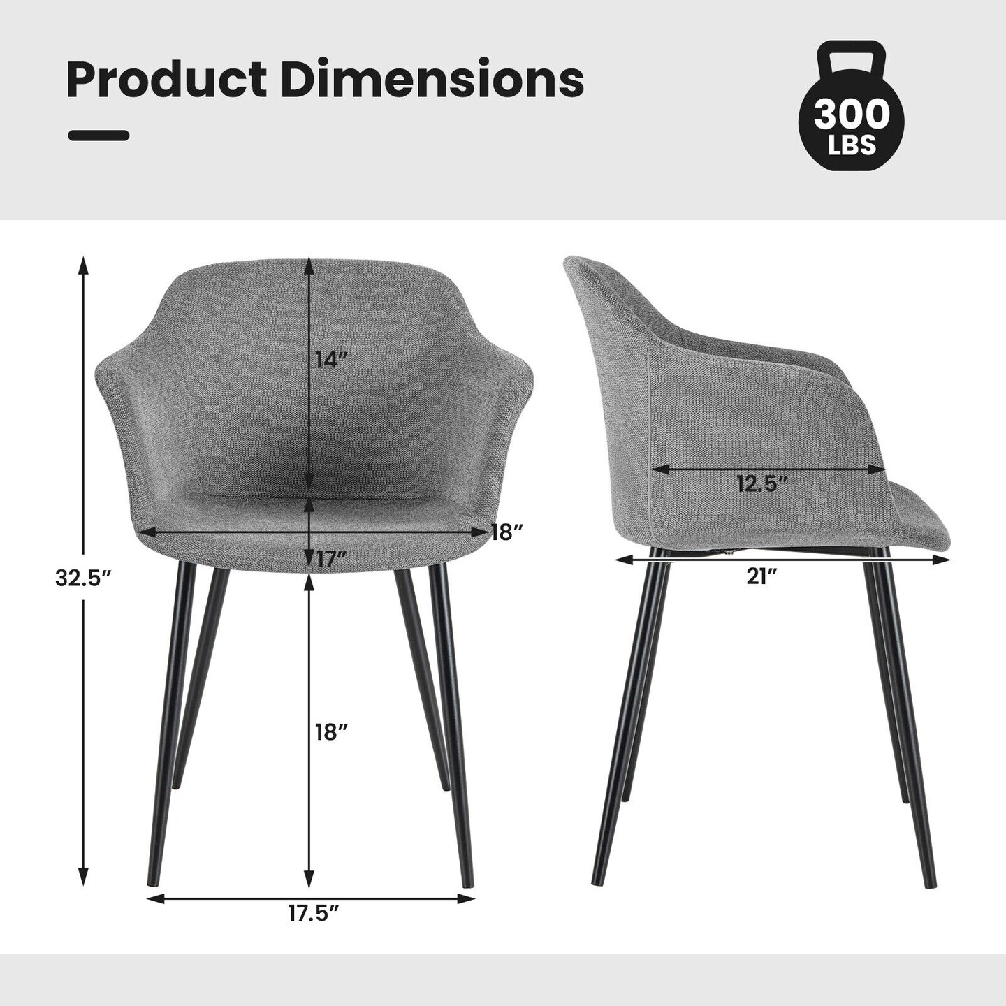 Set Of 2 Upholstered Dining Chair With Ergonomic Backrest Design