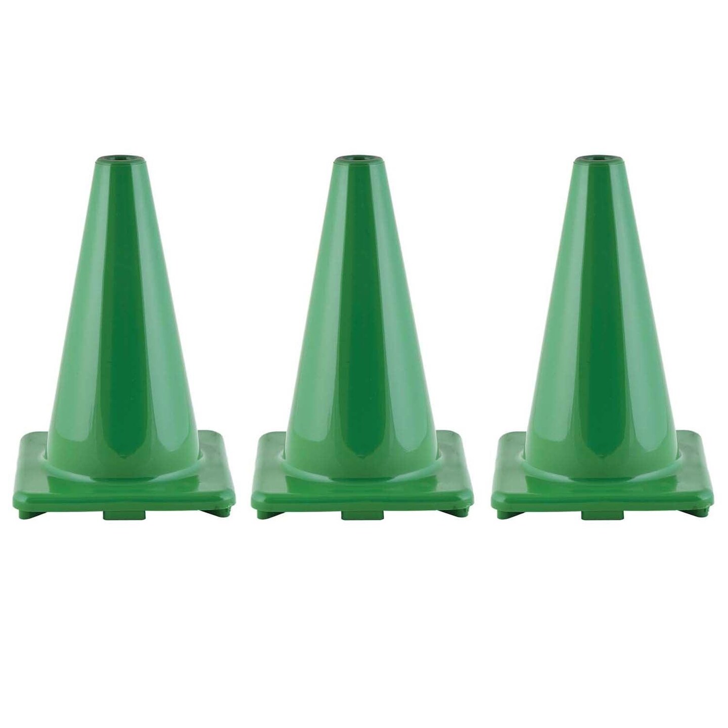 Hi-Visibility Flexible Vinyl Cone, weighted, 12&#x22;, Green, Pack of 3