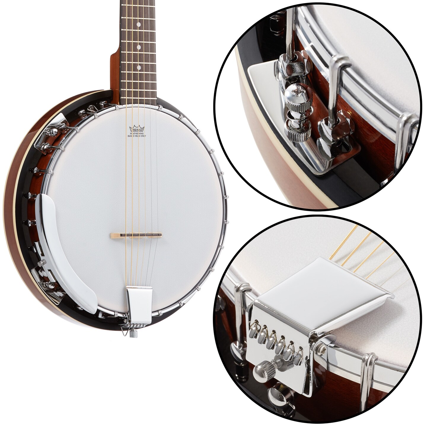 Ashthorpe 6-String Banjo - Full Size with 24 Brackets, Closed Back, Mahogany Resonator