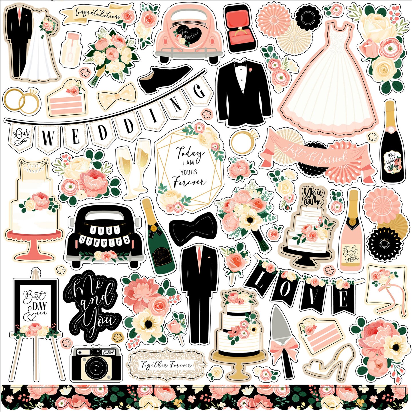 Echo Park Wedding 12 X 12 Cardstock Element Sticker Sheet
