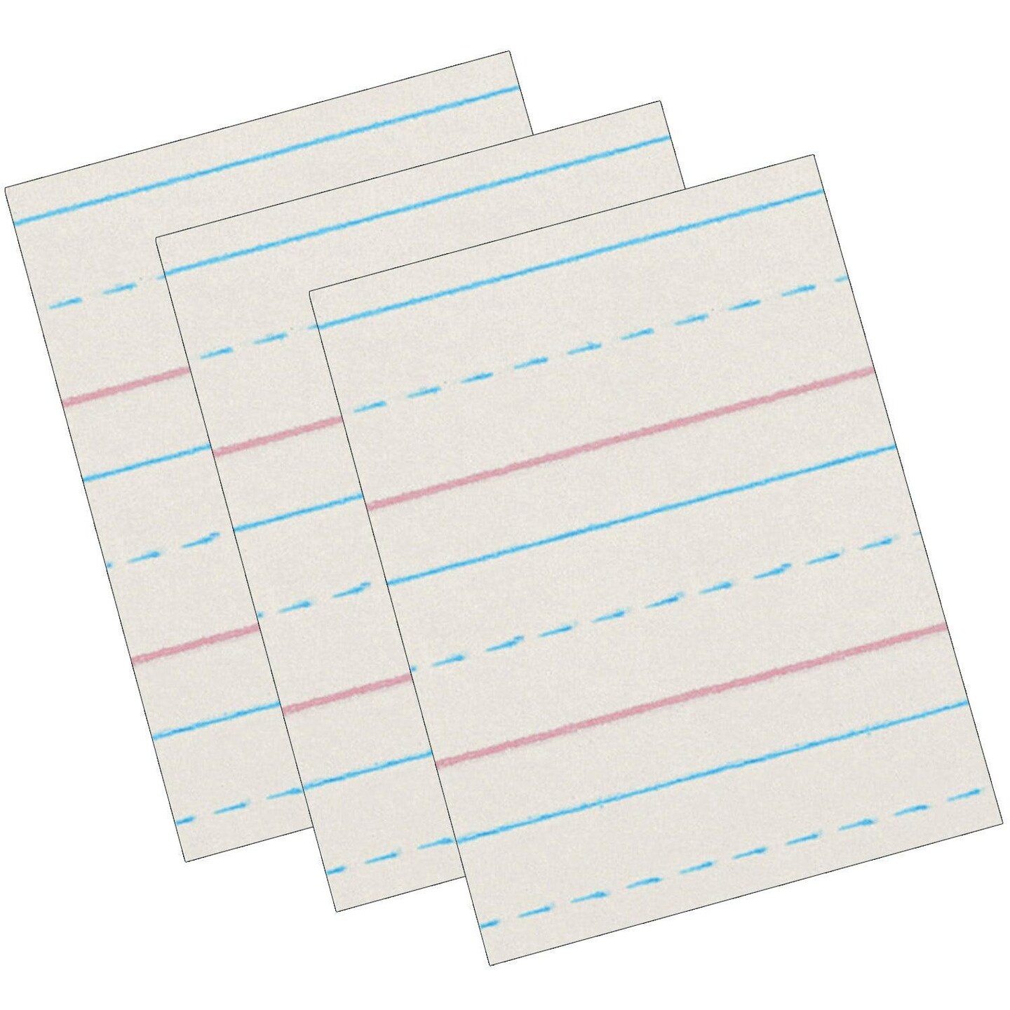 Newsprint Handwriting Paper, Dotted Midline, Grade 2, 1/2&#x22; x 1/4&#x22; x 1/4&#x22; Ruled Short, 8&#x22; x 10-1/2&#x22;, 500 Sheets Per Pack, 3 Packs