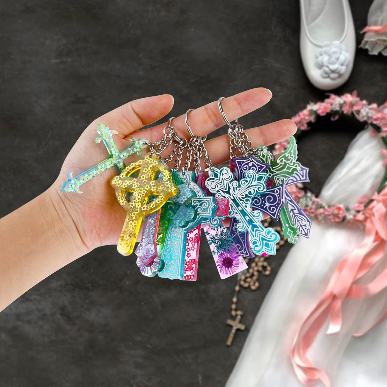 Cross Resin Molds,12 Cavity Epoxy Resin Cross Molds Silicone Molds for Keychain DIY Craft Necklace Jewelry Pendant Making Halloween Gifts