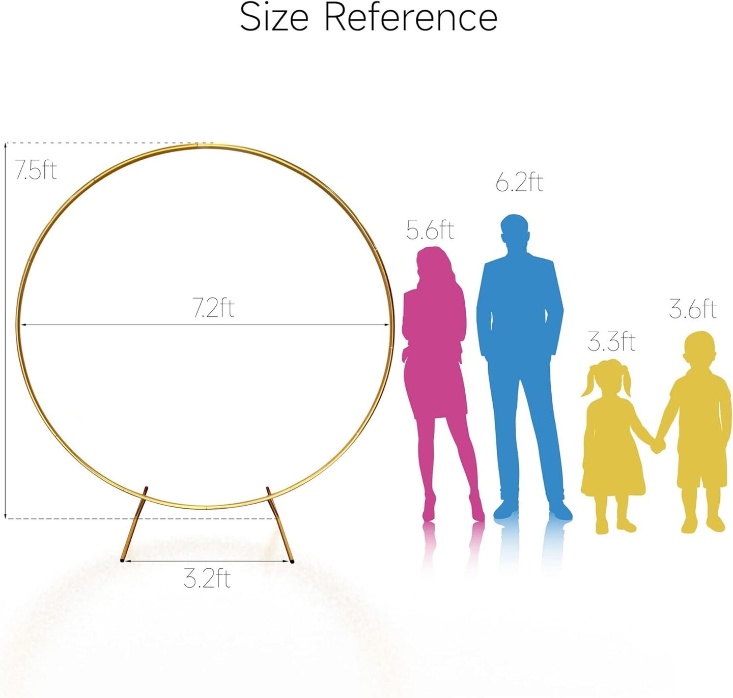 7.2Ft Round Backdrop Stand Circle Balloon Arch Frame Kit for Wedding Flower Ring Party Background Decoration (Aluminum/Gold)