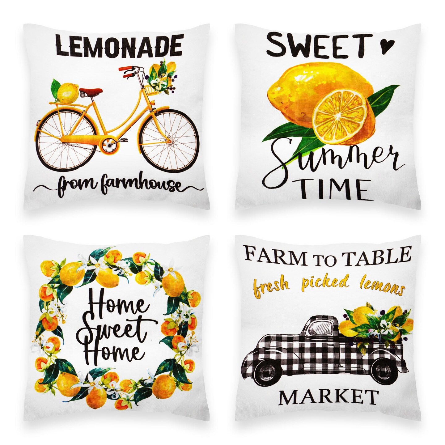 G128 Summer Decoration Farmhouse Lemon Sweet Home Waterproof Throw Pillow Covers | 18 x 18 in | Set of 4, Beautiful Cushion Covers for Summer Sofa Couch Decoration