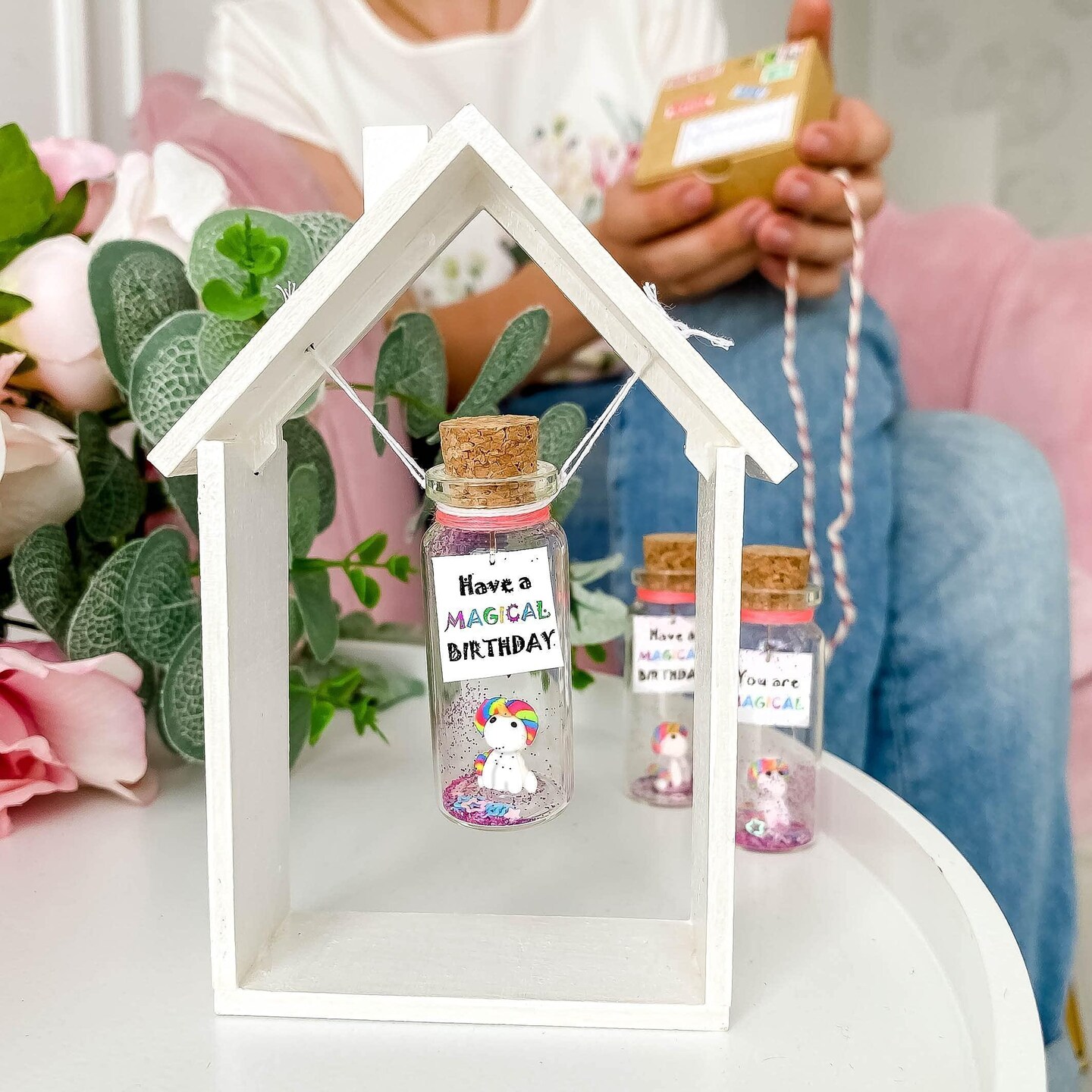 Unique Birthday Gifts for Him and Her   Cute and Funny Bday Presents for Men and Women   Gift for Mom Dad Family (Rainbow Unicorn   Have a Magical Birthday Message Bottle in Wooden Frame)