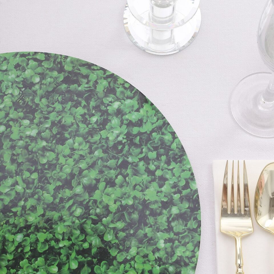 GREEN 6 Round 13&#x22; Boxwood Leaf Print Cardstock Paper PLACEMATS