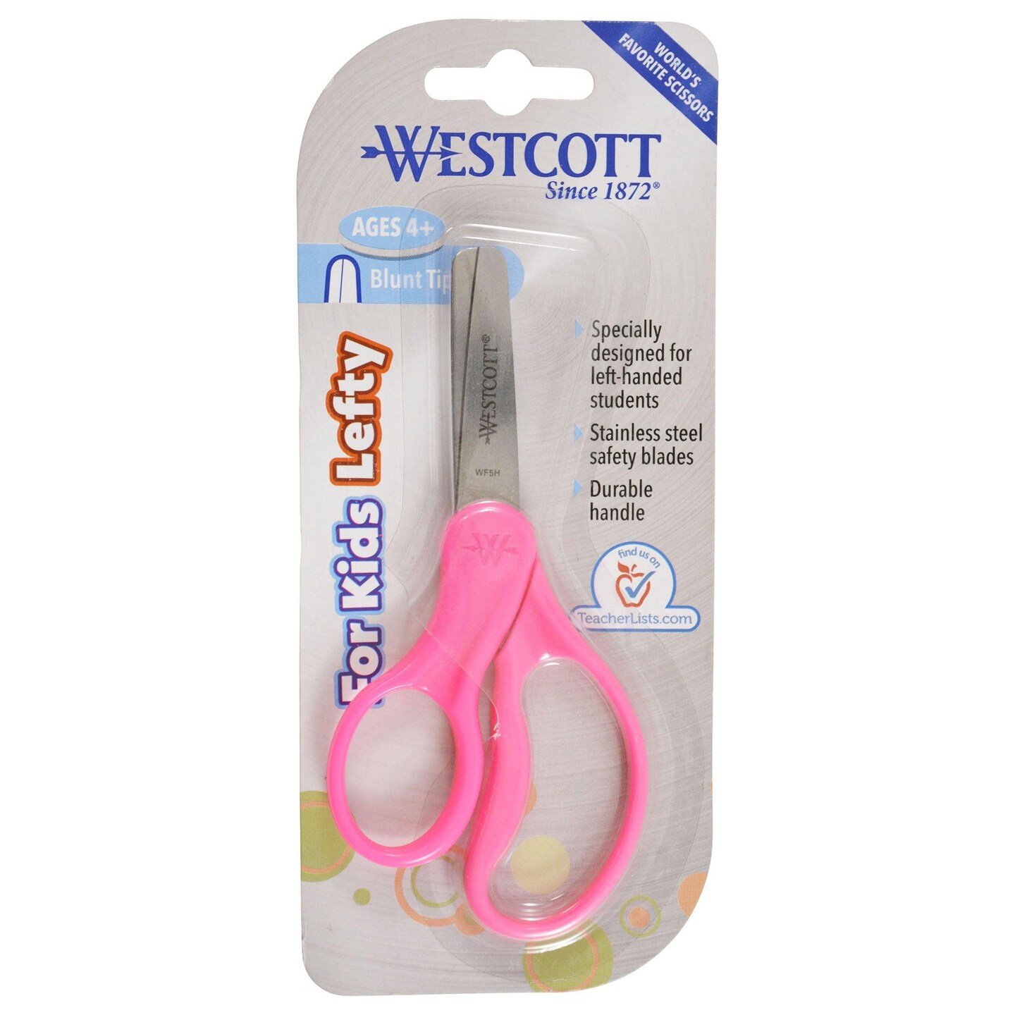 School Kumfy Grip Left-Handed Kids Scissors, 5&#x22; Blunt, Assorted Colors, Pack of 6