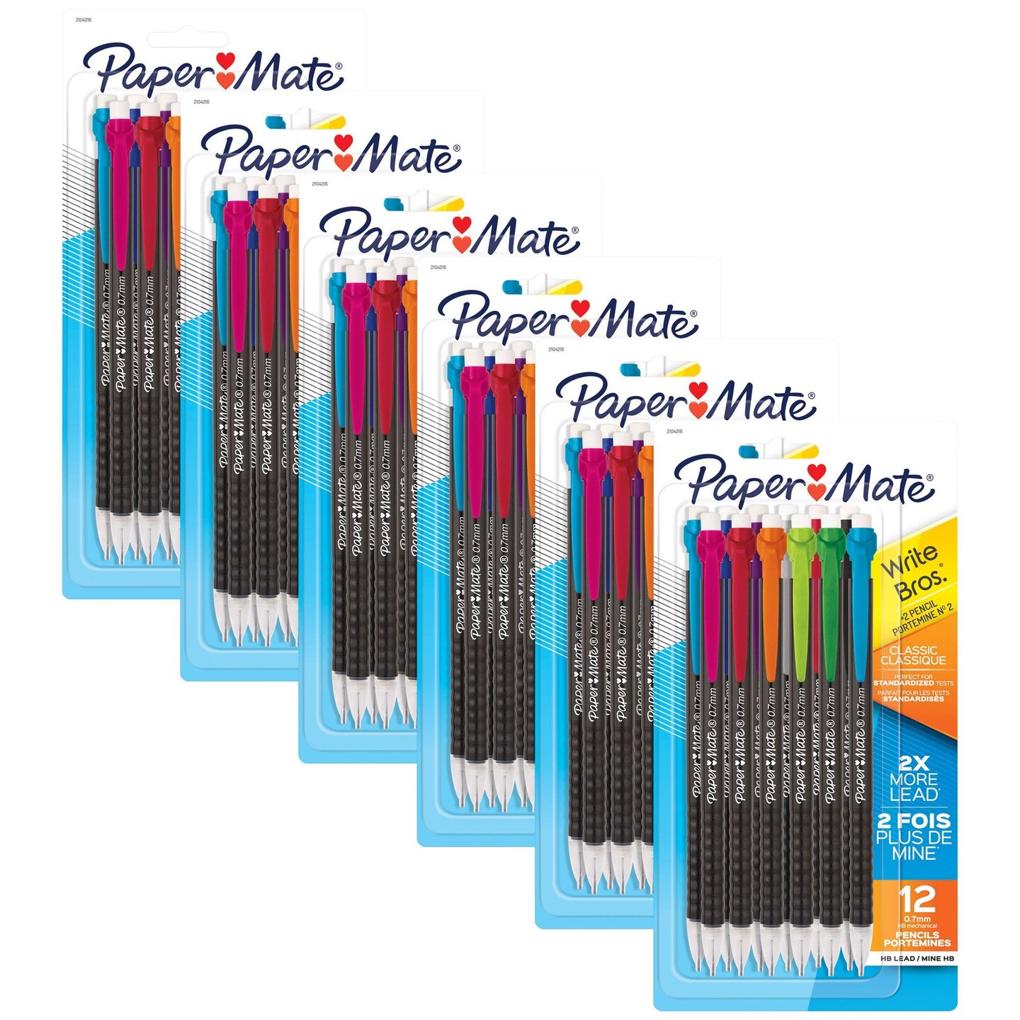 Write Bros&#xAE; Mechanical Pencil, 0.7mm, Assorted, 12 Per Pack, 6 Packs