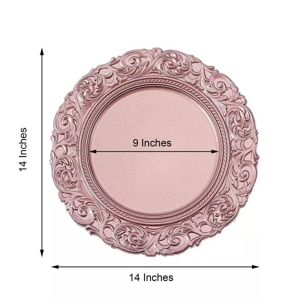 24 ROSE GOLD 14&#x22; Round Baroque Metallic Charger Plates