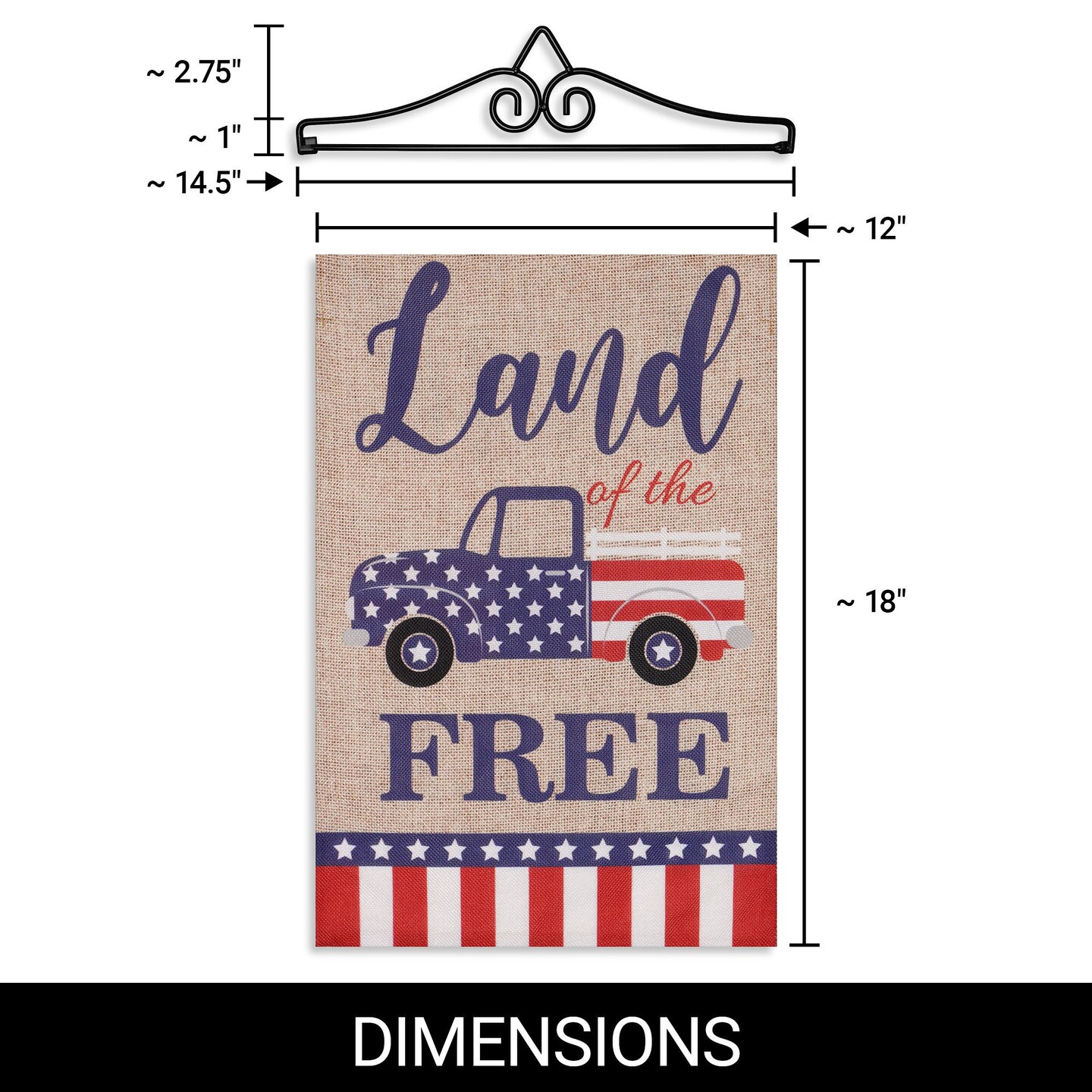 G128 Combo Pack Garden Flag Hanger 14IN & Garden Flag Land of the Free American Truck 12x18IN Printed Double Sided Burlap Fabric