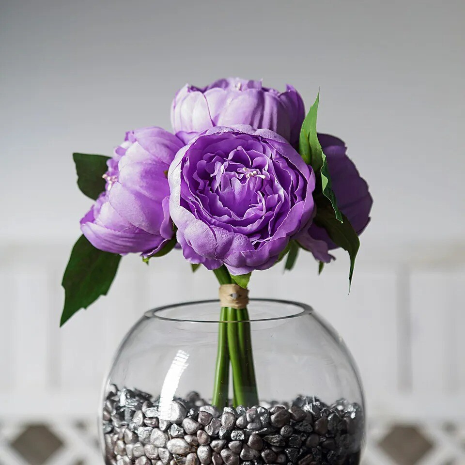 LAVENDER 10" Silk Artificial Peony Flowers Bouquet Arrangement