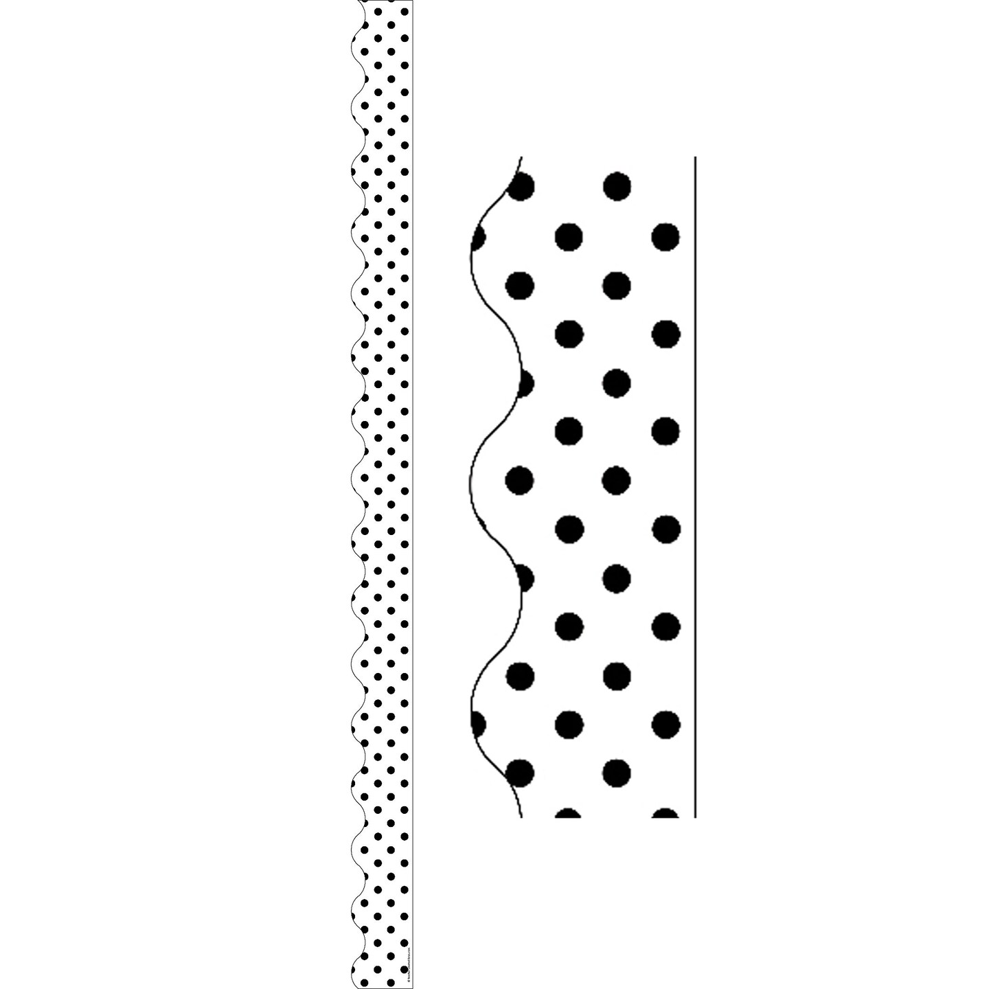 Black Polka Dots on White Scalloped Border Trim, 35 Feet Per Pack, 6 Packs
