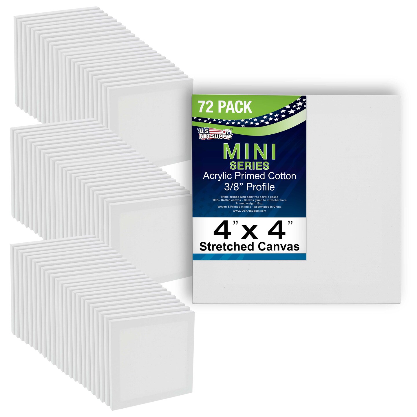 4&#x22; x 4&#x22; Mini Professional Primed Stretched Canvas 72 Pack