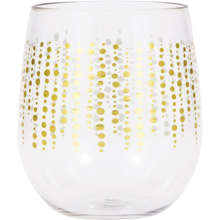 Glittering Gold Dots Plastic Stemless Wine Glass By Elise