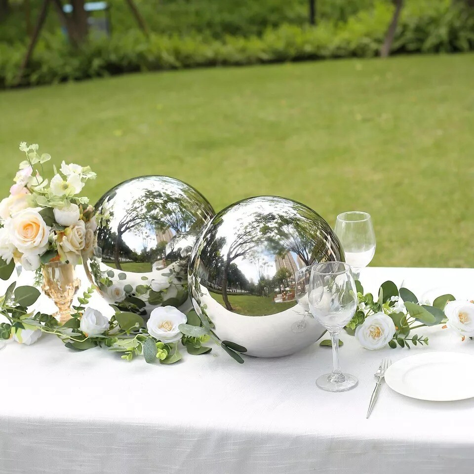 2 SILVER 12&#x22; Stainless Steel Gazing Globe Reflective MIRROR BALLS
