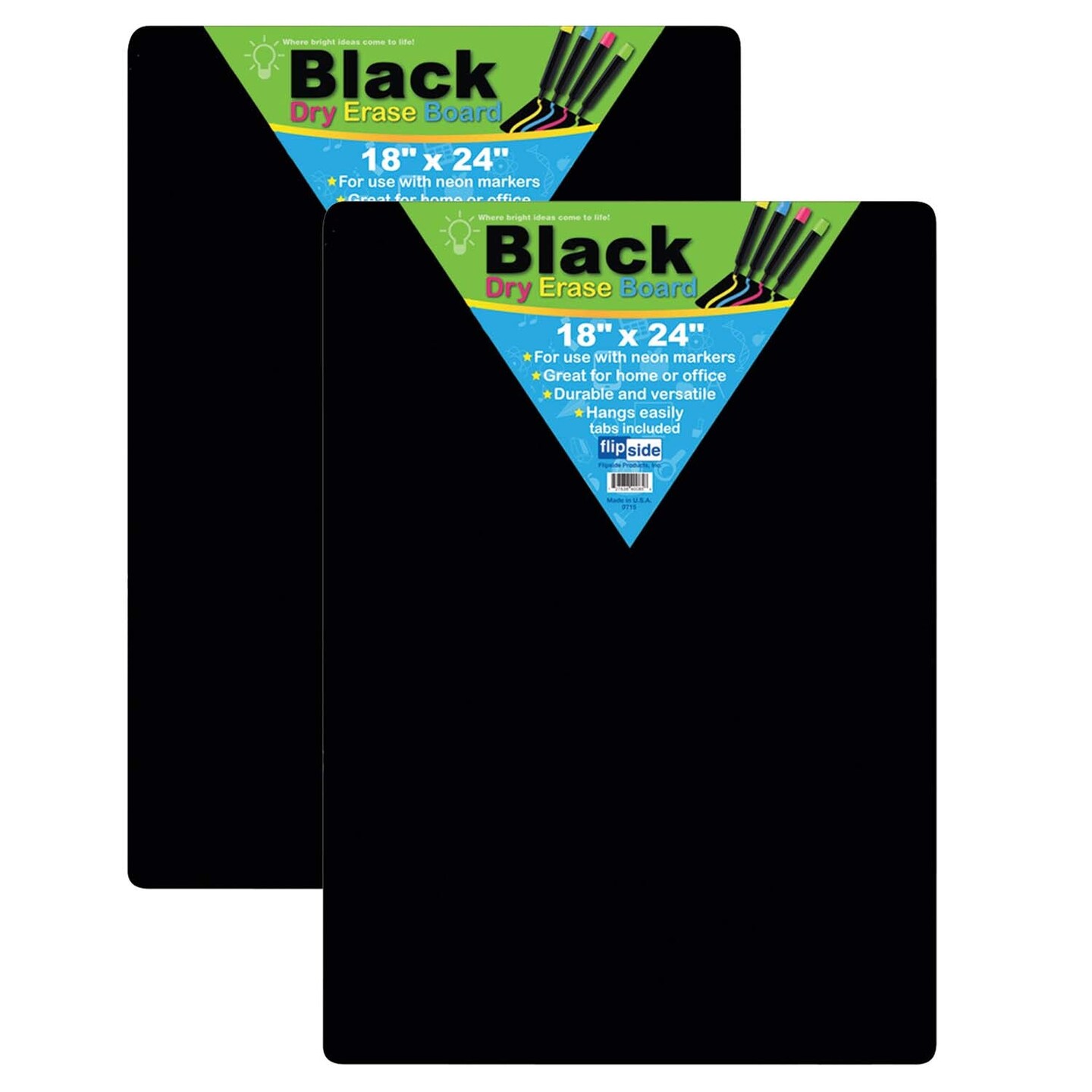 Black Dry Erase Board, 18&#x22; x 24&#x22;, Pack of 2
