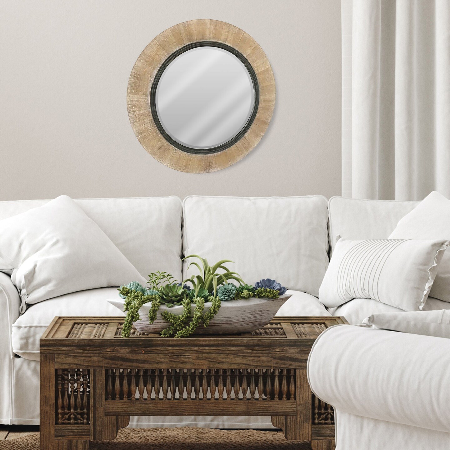 Wellington 32&#x22; round Wood Mirror