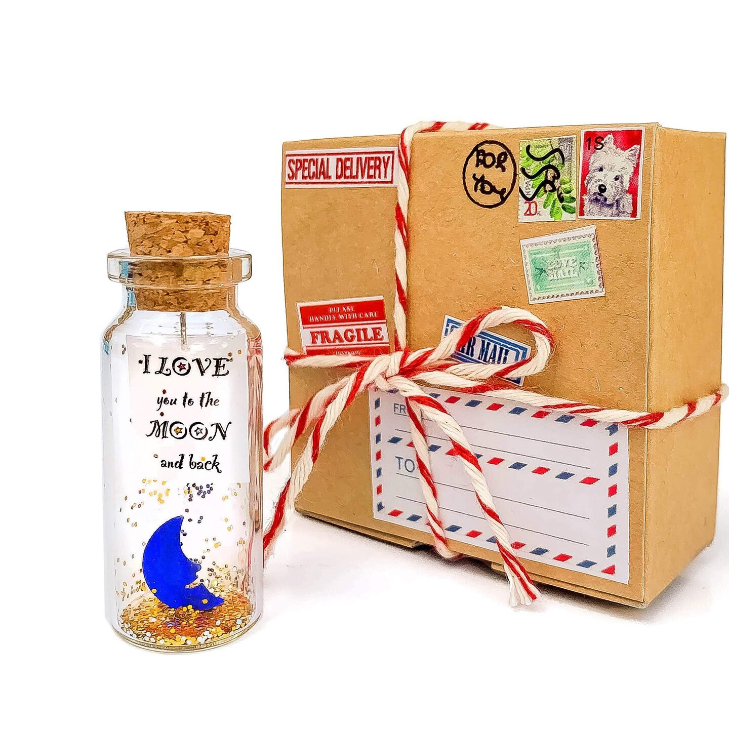 Cute and Kawaii Valentine&#x27;s Day and Anniversary Presents   Personalized Love Gifts for Boyfriend Girlfriend (I Love You To The Moon And Around The World in Craft Gift Box)