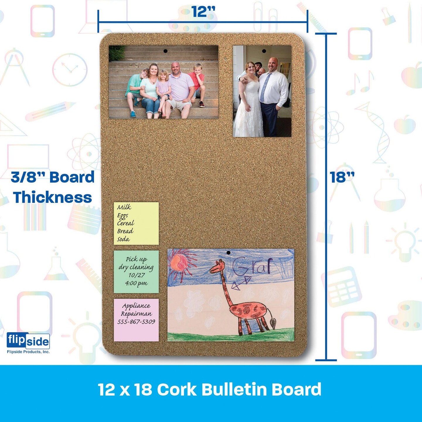 Cork Bulletin Board, 12&#x22; x 18&#x22;, Pack of 6