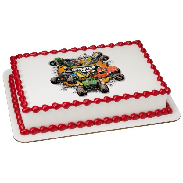 Monster Jam&#xAE; Monster Trucks Edible Cake Topper Image - 7.5&#x22; Round