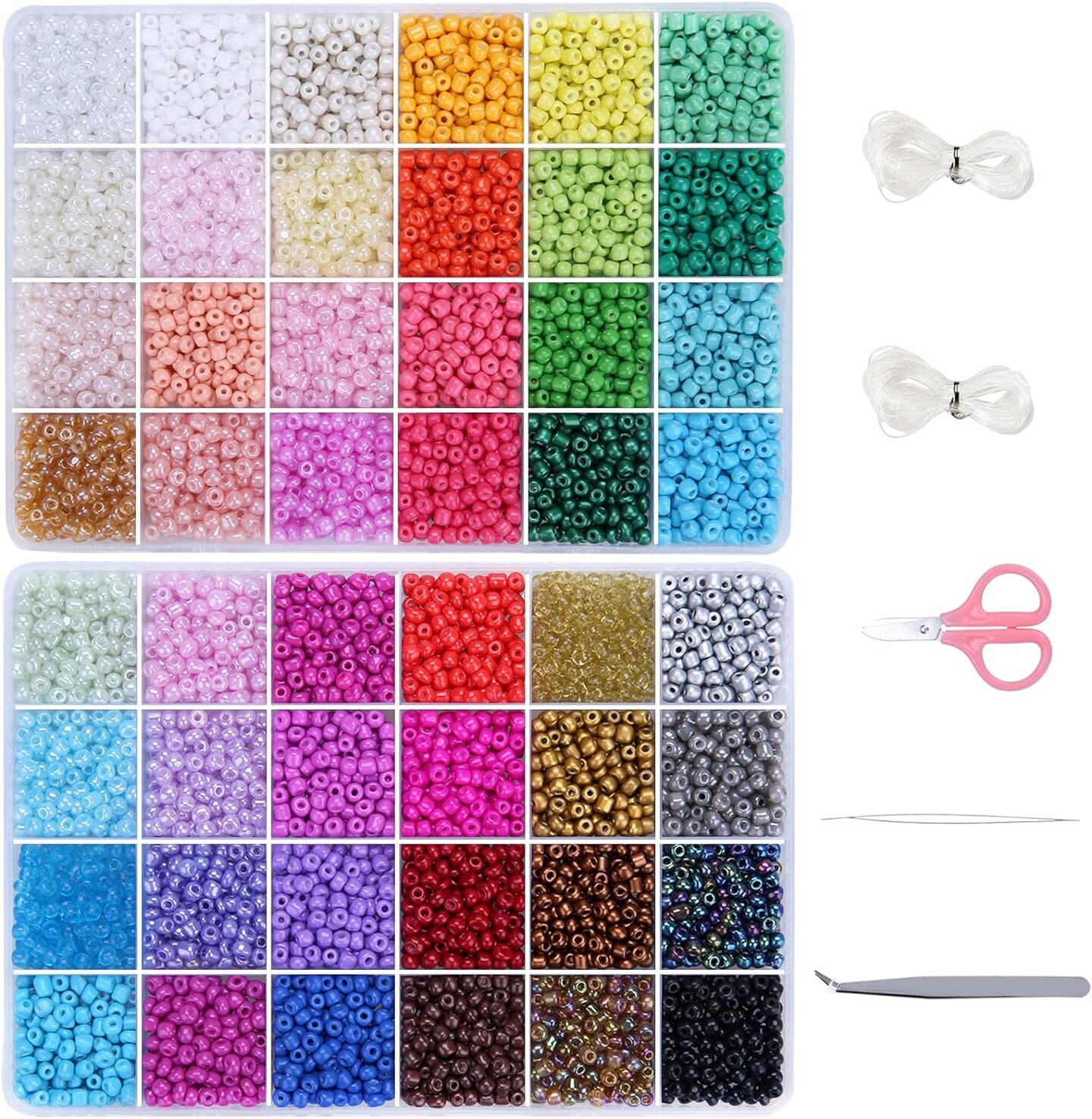 6720 pcs 4mm Seed Beads for Jewelry Making Kit, 6/0 48 Colors Bracelet Beads Pony Beads Waist Beads Kit with Pendant Charms Kit and Letter Beads