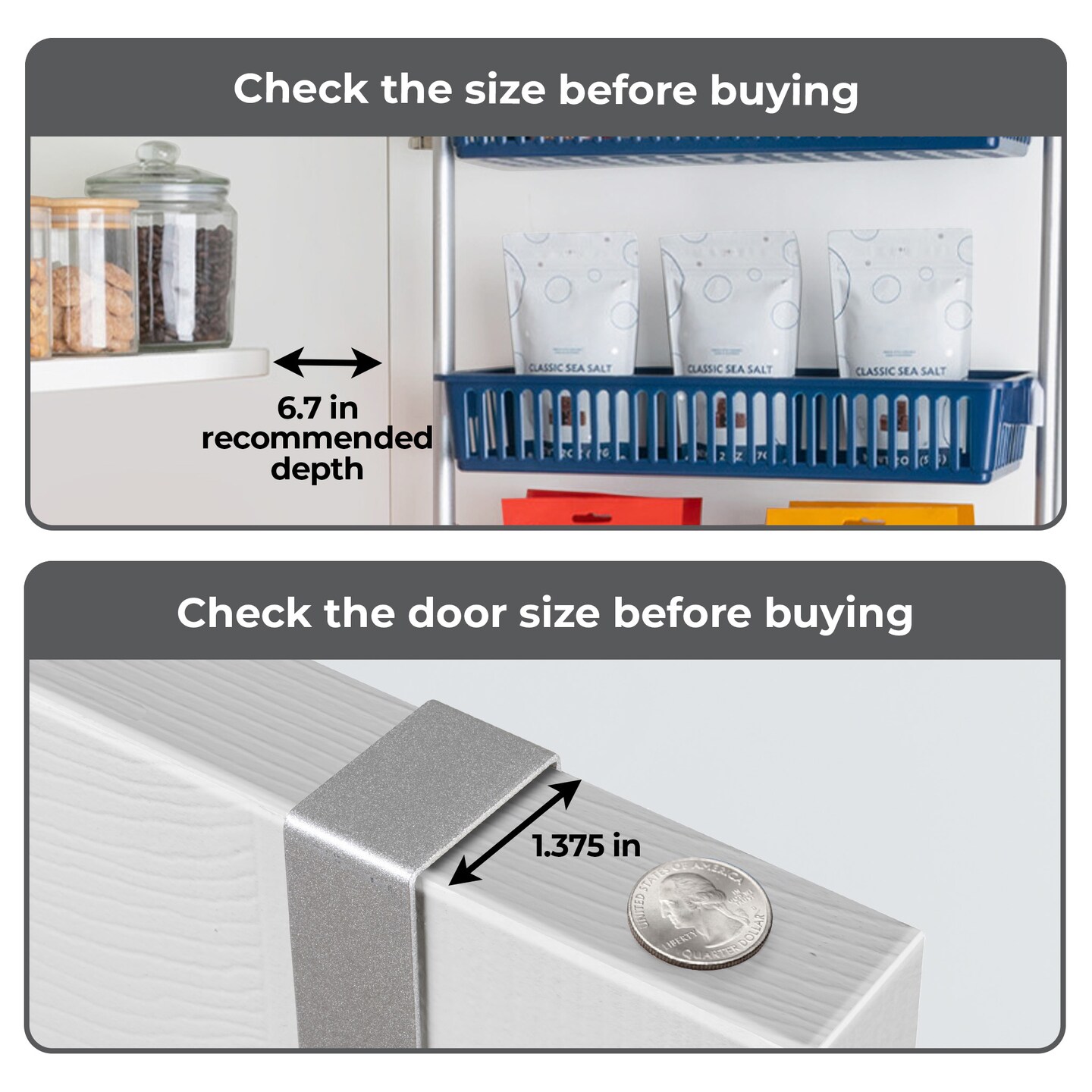 Smart Design 6-Tier Over-The-Door Hanging Pantry Organizer with 6 Full Baskets - Blue