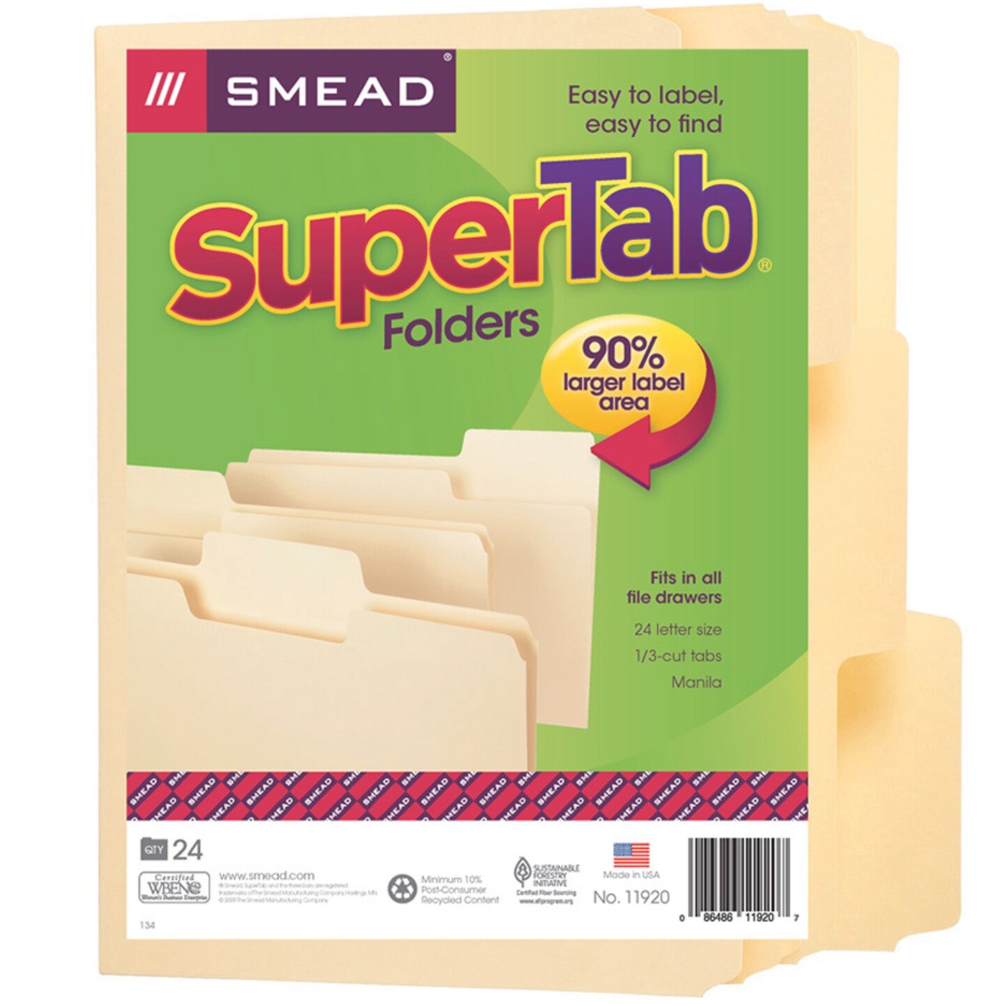 SuperTab&#xAE; File Folder, Oversized 1/3-Cut Tab, Letter Size, Manila, 24 Per Pack, 2 Packs