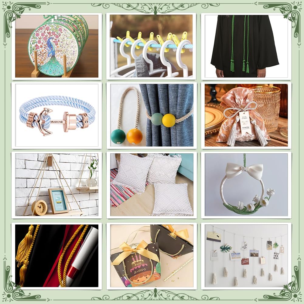 59 Feet 5mm Gold Twine Cord Rope 3 Braided Cord Thread Decorative Twisted Satin Polyester String Thread for Home Decor Upholstery Curtain Tieback Graduation Honor Cord