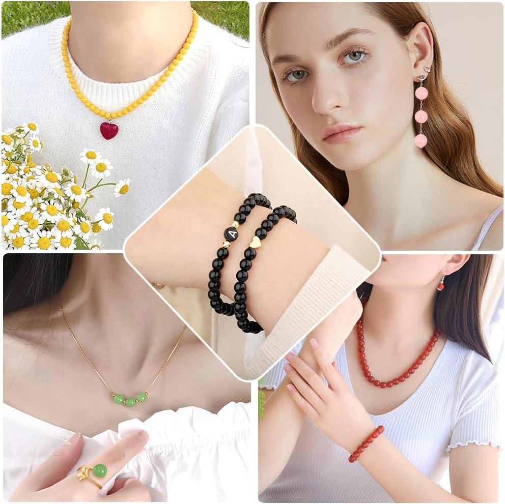 671pcs Glass Beads Bracelet Making Kits 30 Colors 8mm Crystal Beads for Jewelry Making Round Gemstone Stone Beads with Rondelle Spacer Beads DIY Crafts for Girls Adults