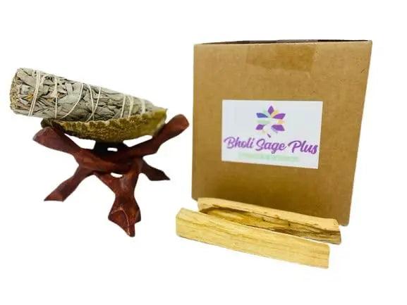 Bholi Sage Plus Sage Smudge Kit with White California Sage 2 Palo Santo Sticks Abalone Shell Bowl &#x26; Wooden Stand Great for Starters and Home Cleansing
